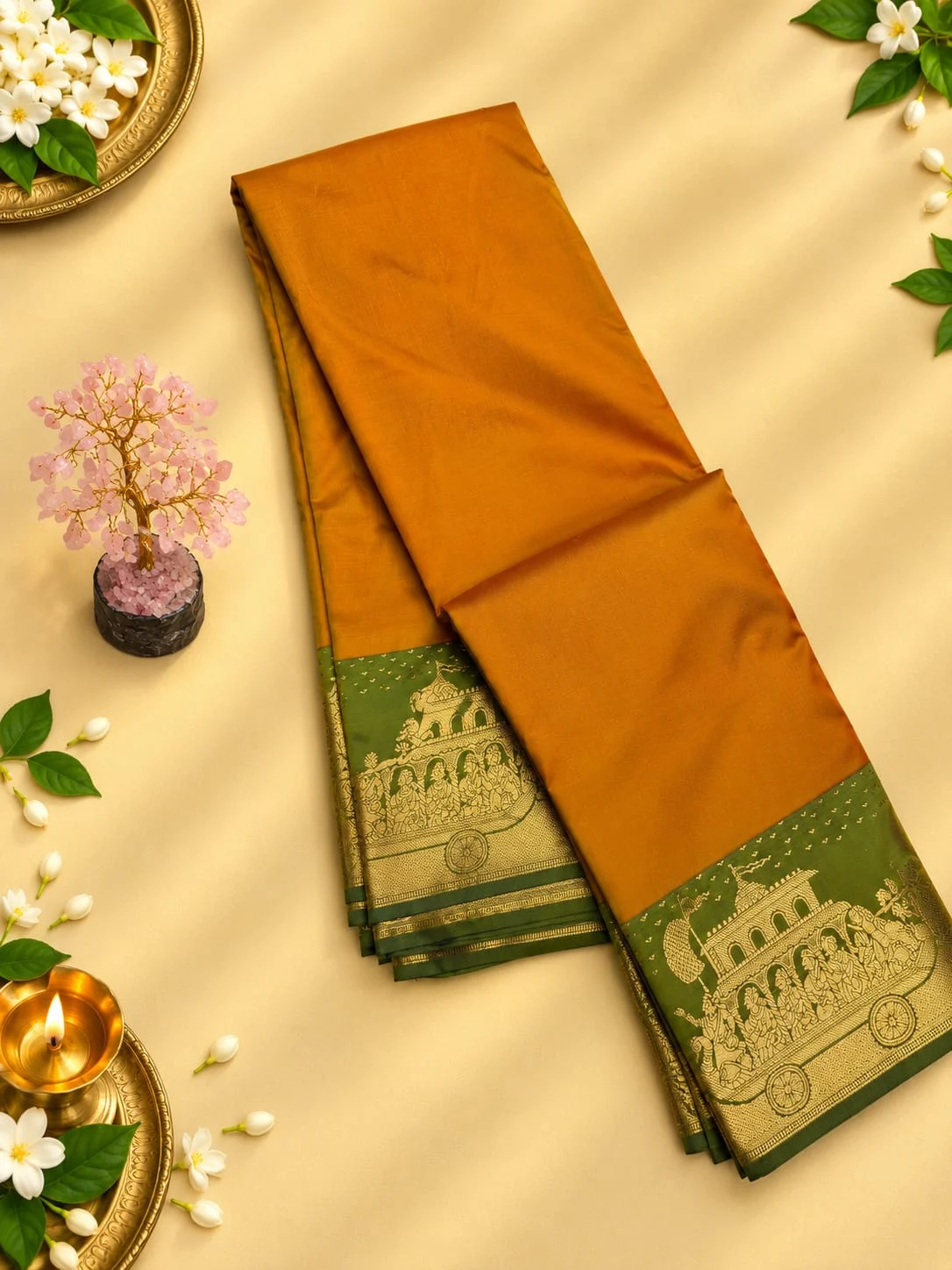 Pictorial Chariot Zari Border Soft Silk Saree